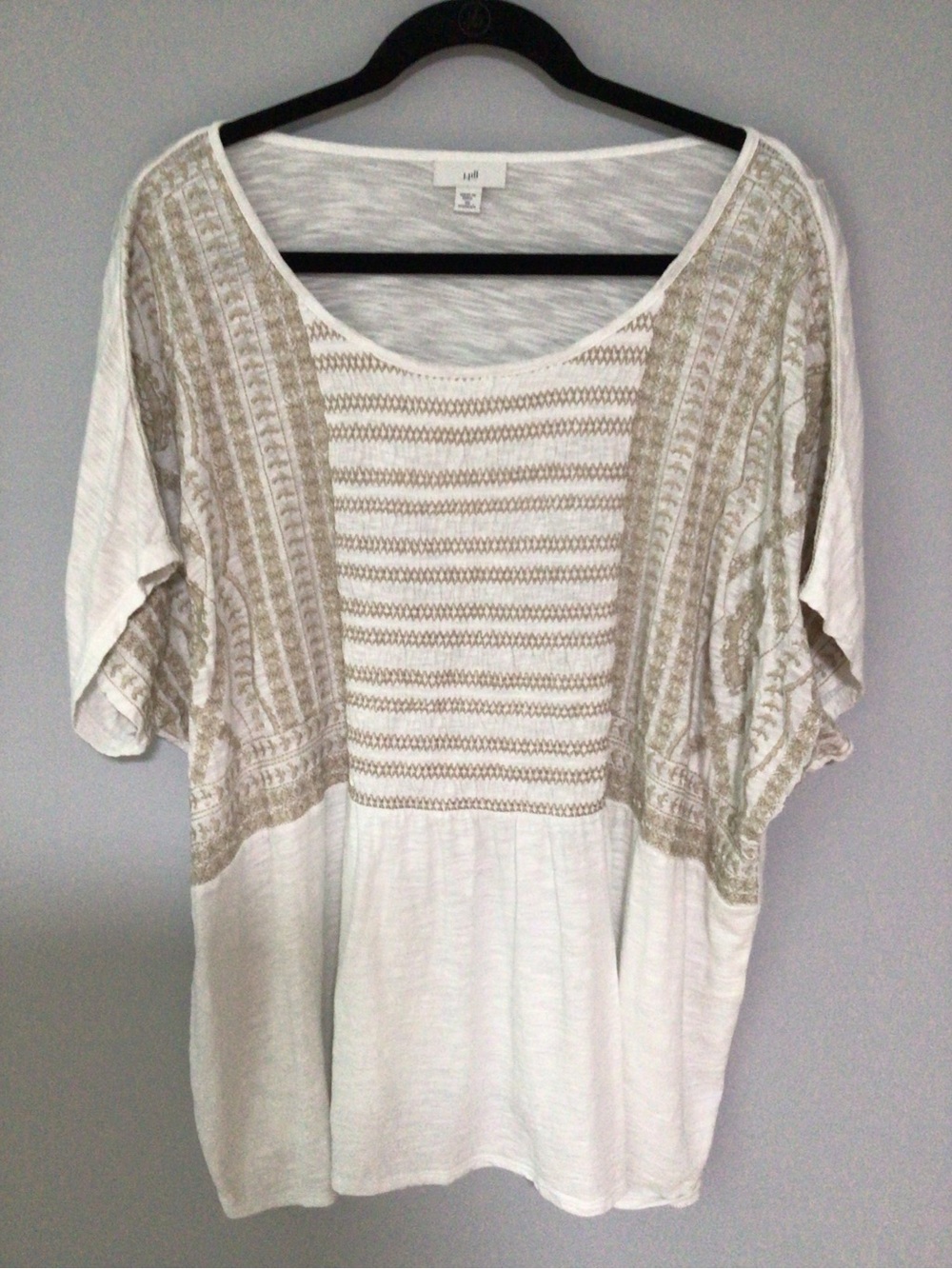 J Jill Tribal Embroidered Oversized Top Beige/ White 3X